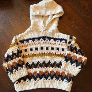 Zara Cream Fair Isle Hooded Sweater with Navy, Brown & Mustard Pattern